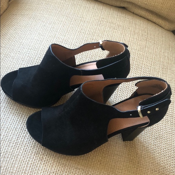 H&M Peep Toe Heels Black Suede 8 - Picture 2 of 7